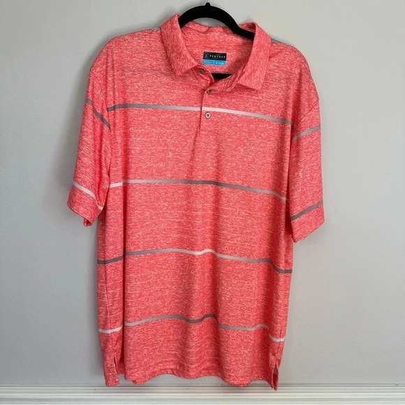 PGA Tour Men’s Short Sleeve Salmon with Silver Stripes Golf Polo Size XL GUC - Picture 2 of 9